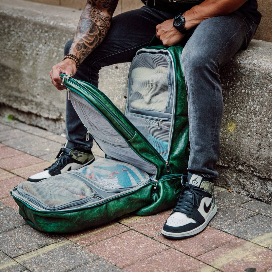Sole Premise Emerald Green Leather Luxury Carry-On Backpack Patented Signature Design