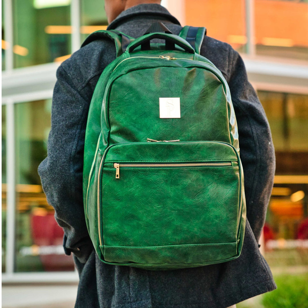 Sole Premise Emerald Green Leather 2 Bag Set Commuter Backpack and Duffle