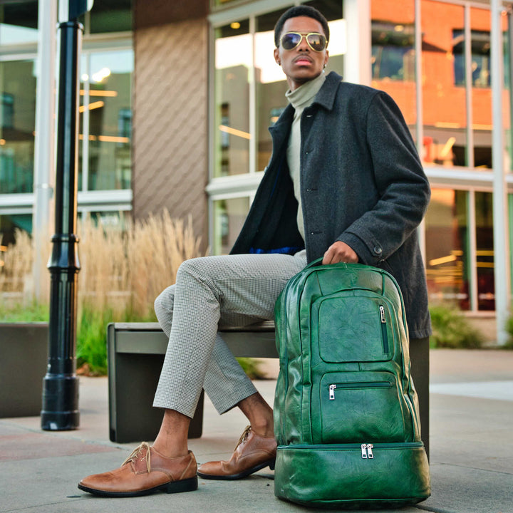 Sole Premise Emerald Green Leather Luxury Carry-On Backpack Patented Signature Design