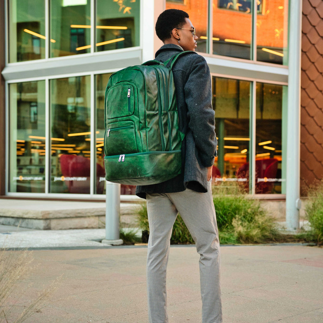 Sole Premise Emerald Green Leather Luxury Carry-On Backpack Patented Signature Design
