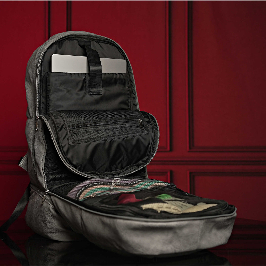 Sole Premise Grey Leather Luxury Carry-On Backpack Patented Signature Design
