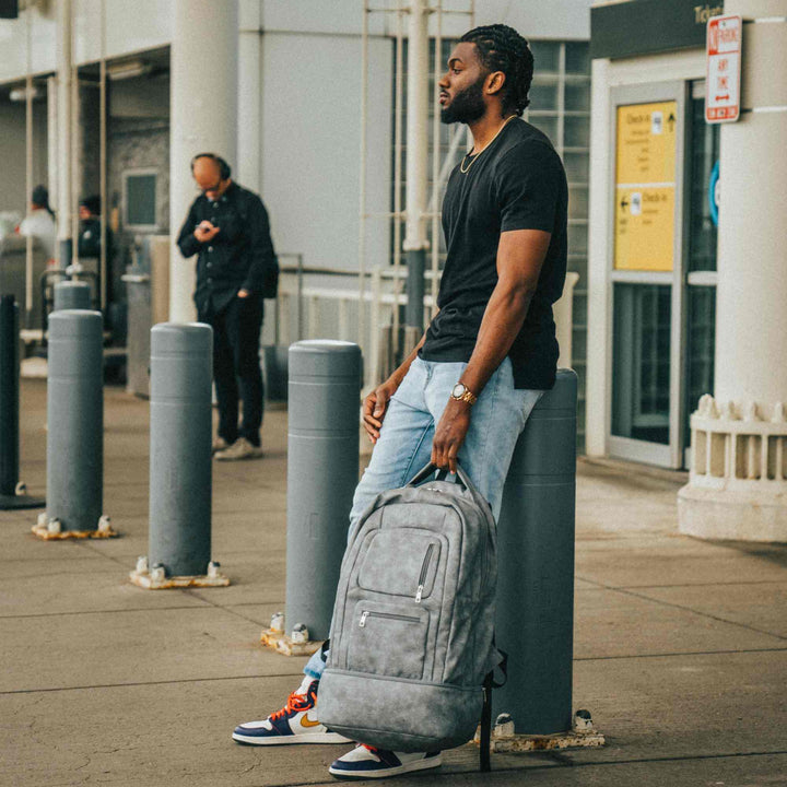 Sole Premise Grey Leather Luxury Carry-On Backpack (Patented Signature Design)