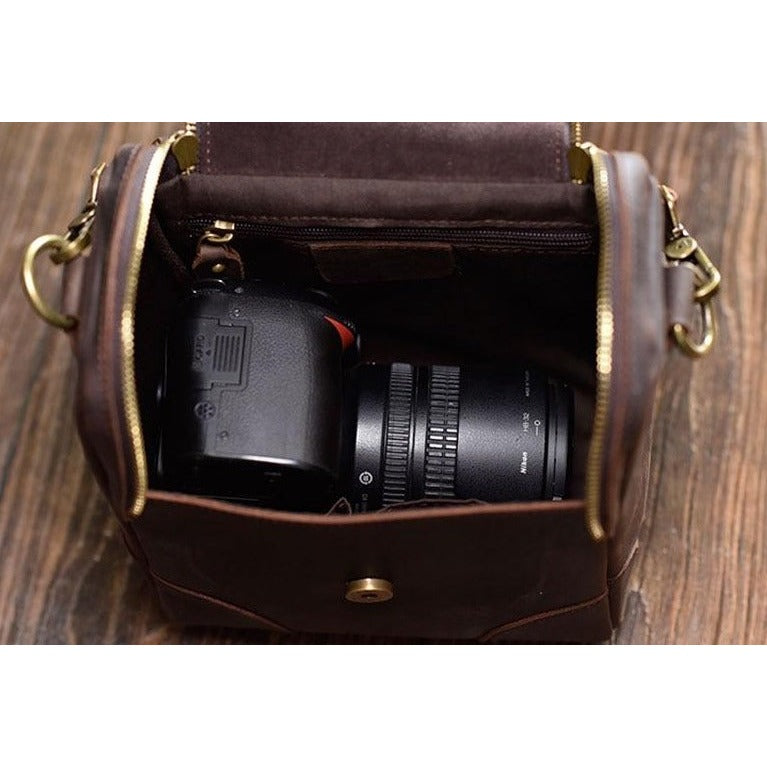 The Calista | Small Leather Camera Bag - Leather Camera Lens Case