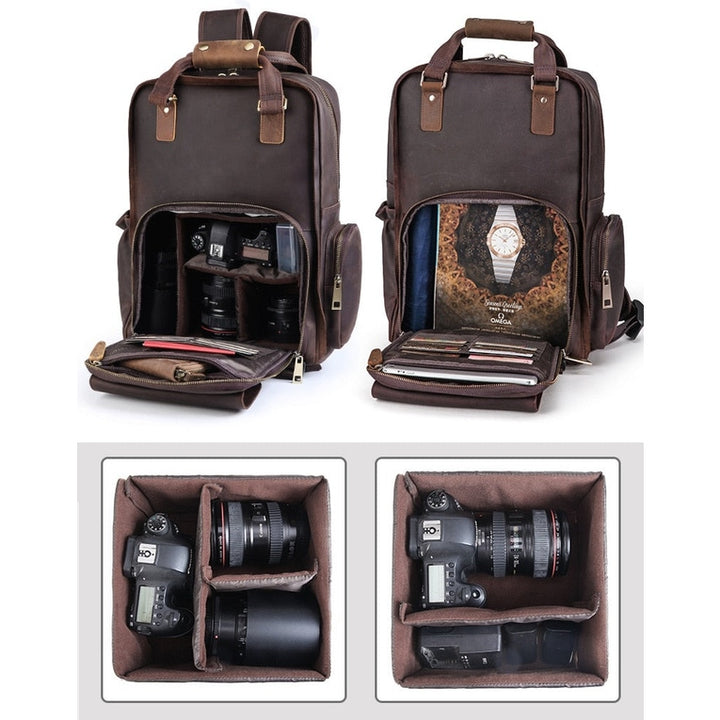 The Gaetano | Large Leather Backpack Camera Bag with Tripod Holder