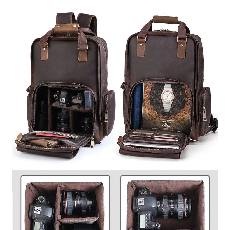 The Gaetano | Large Leather Backpack Camera Bag with Tripod Holder
