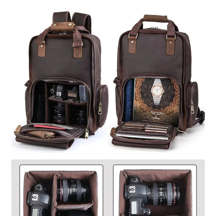 The Gaetano | Large Leather Backpack Camera Bag with Tripod Holder