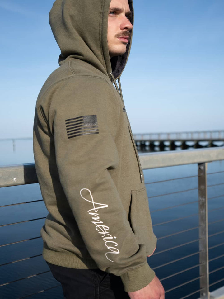 DeemedFit Pullover Hoodie "Liberty & Justice" - Olive