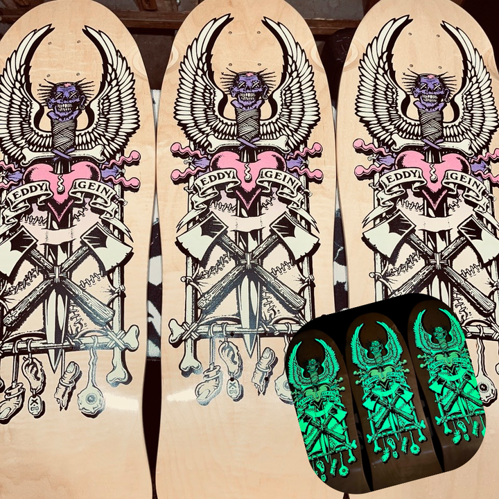 Ed Gein, Limited Edition, Hand-Painted GLOW-IN-THE-DARK Deck 10"x30” (1 of 5)