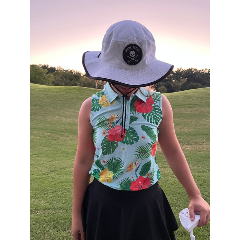 Shank it Golf Womens Hawaiian Green Floral Polo