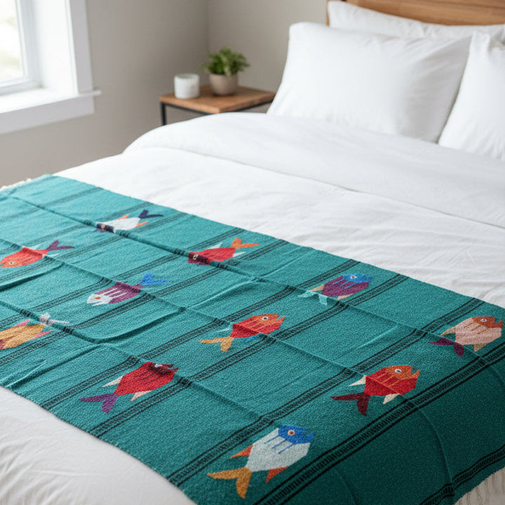 West Path Midnight Teal Baja Fish Yoga Blanket