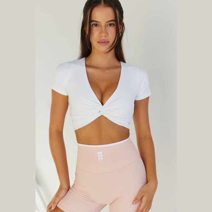 Astoria LIVE LUXE Front Crossed Quarter-Sleeve Crop - White