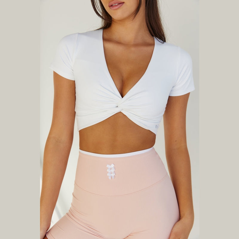 Astoria LIVE LUXE Front Crossed Quarter-Sleeve Crop - White