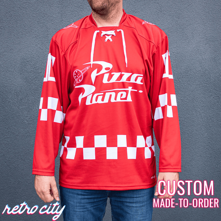 Custom Hockey Fan Jersey Red for Pizza Planet Fans