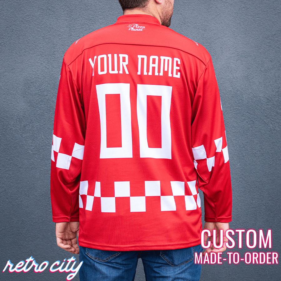 Custom Hockey Fan Jersey Red for Pizza Planet Fans