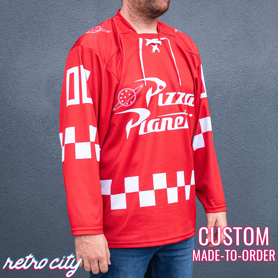 Custom Hockey Fan Jersey Red for Pizza Planet Fans