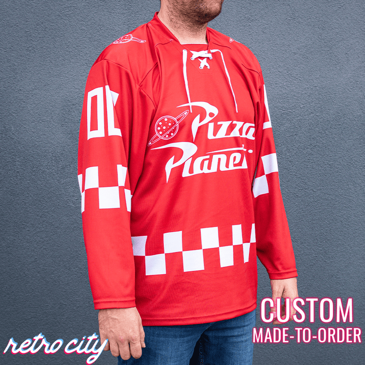 Custom Hockey Fan Jersey Red for Pizza Planet Fans