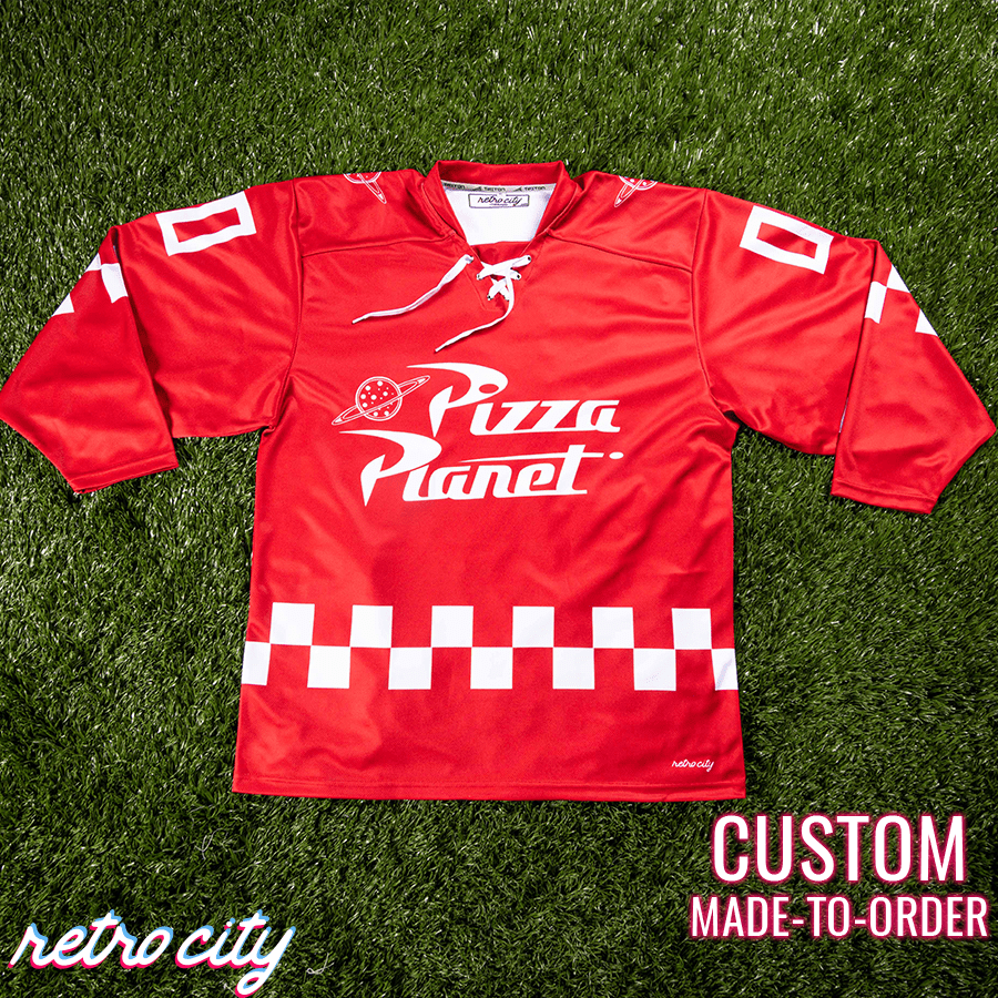 Custom Hockey Fan Jersey Red for Pizza Planet Fans