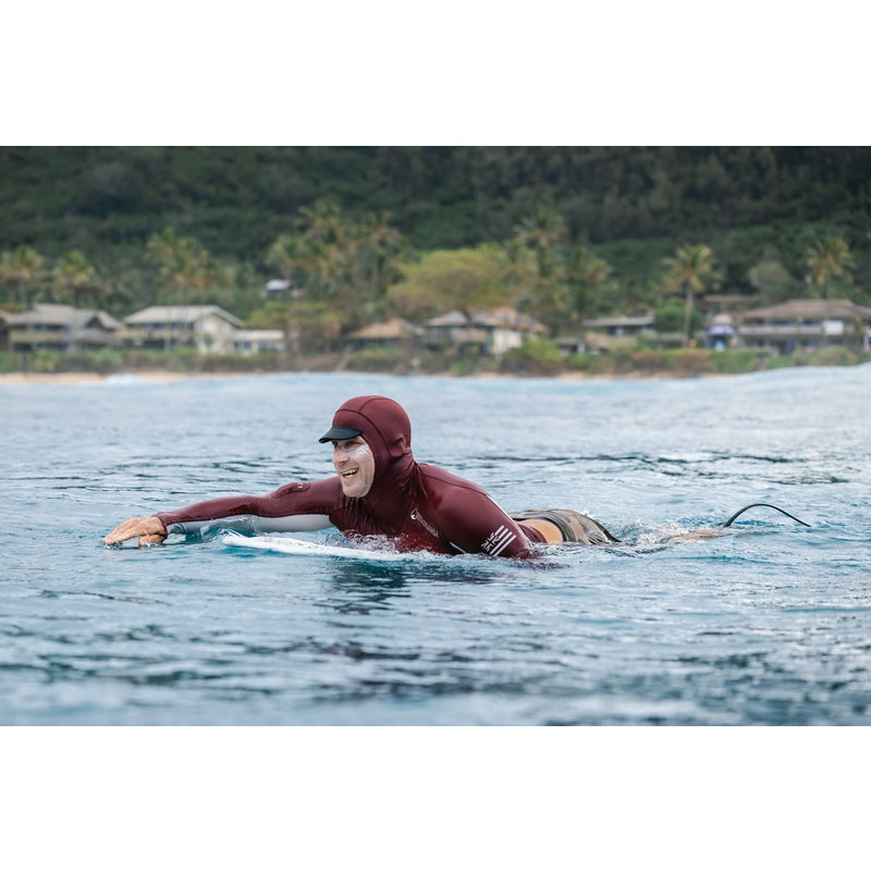 WAIHANA Maroon Carvico Hooded Surf Rash Guard