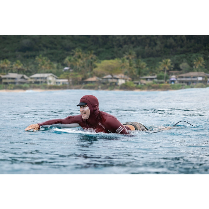 WAIHANA Maroon Carvico Hooded Surf Rash Guard