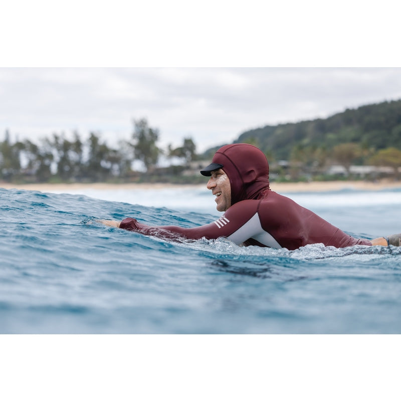 WAIHANA Maroon Carvico Hooded Surf Rash Guard