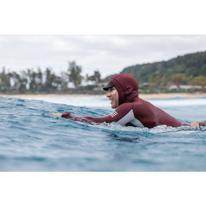 WAIHANA Maroon Carvico Hooded Surf Rash Guard