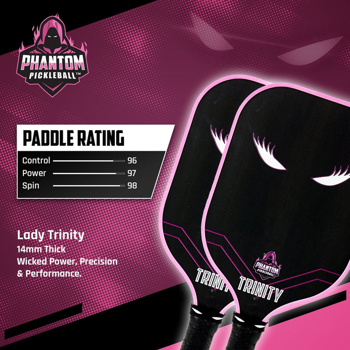 Phantom LADY TRINITY 14MM T700 Raw Carbon Fiber Thermoformed Pro Pickleball Paddle w/ Premium Cover