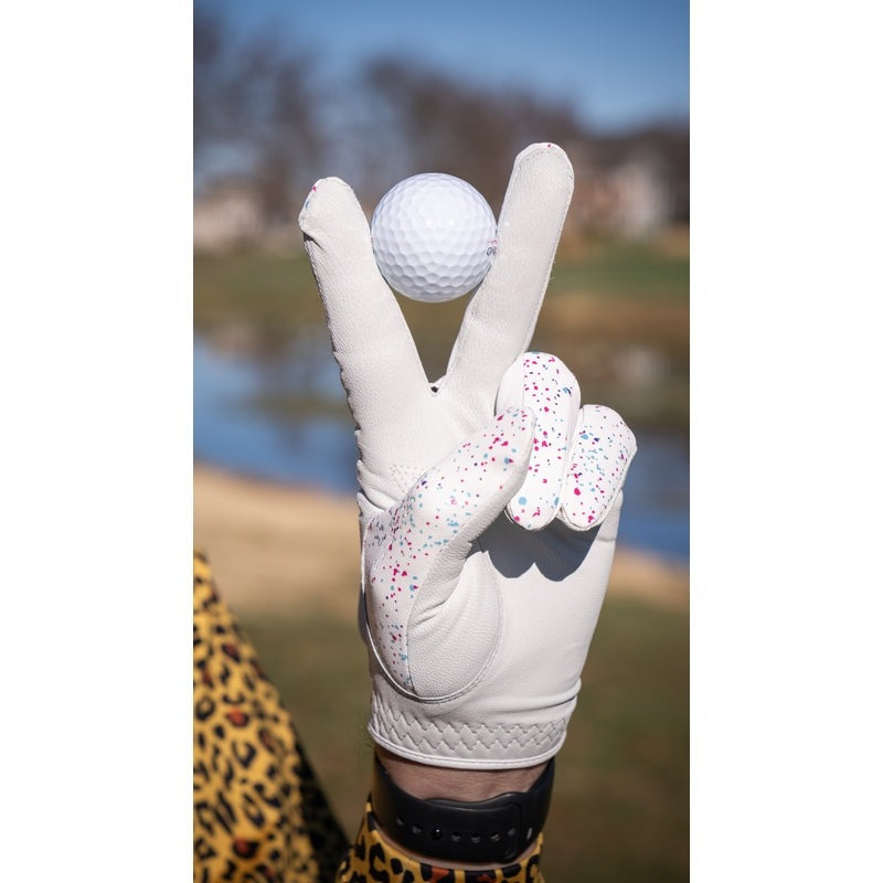 Shank it Golf White Paint Splatter Golf Glove