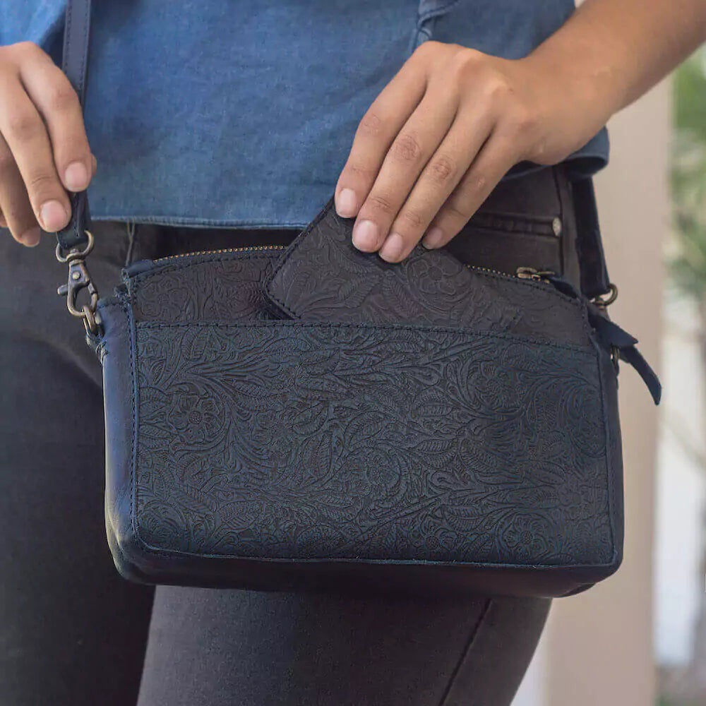 Tooled Leather Crossbody Bag