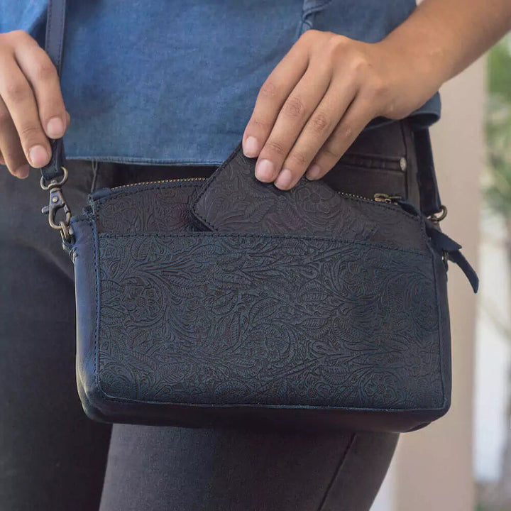 Tooled Leather Crossbody Bag