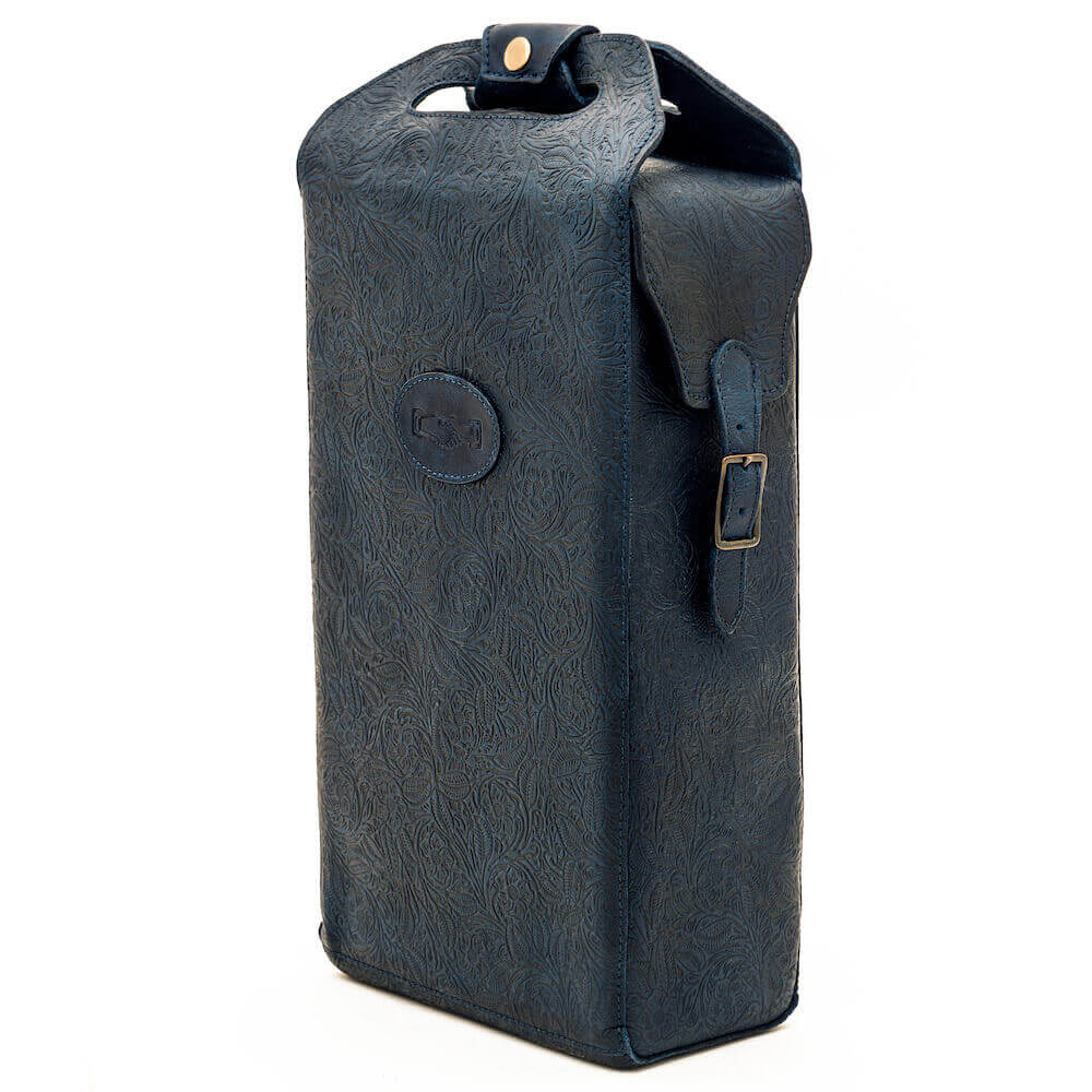 Tooled Leather Two Bottle Wine Carrier