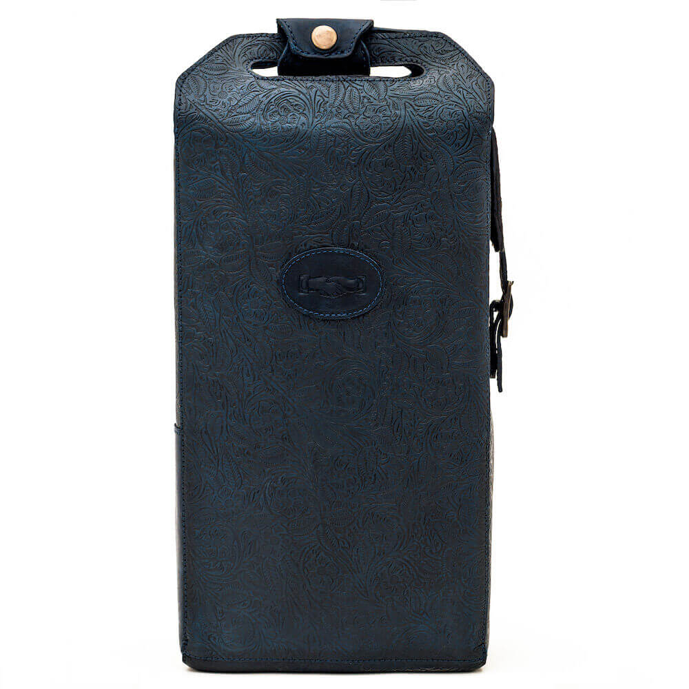 Tooled Leather Two Bottle Wine Carrier