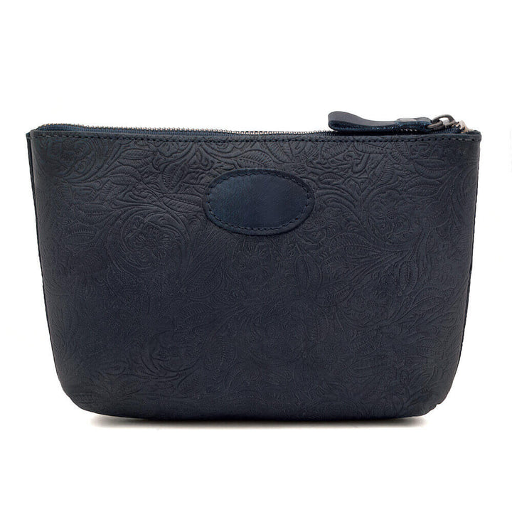 Tooled Leather Large Zippered Pouch