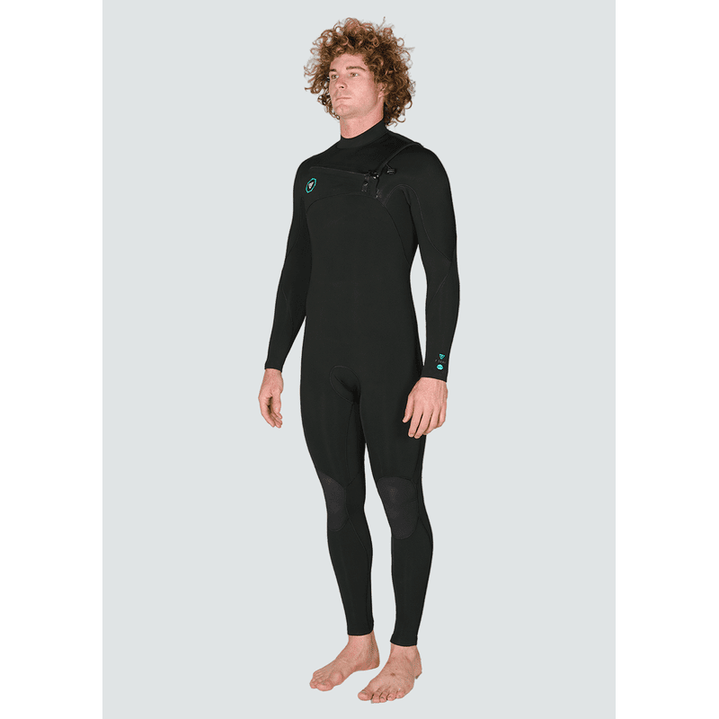 7 Seas 3-2 Full Chest Zip Wetsuit - Black with Jade Logos