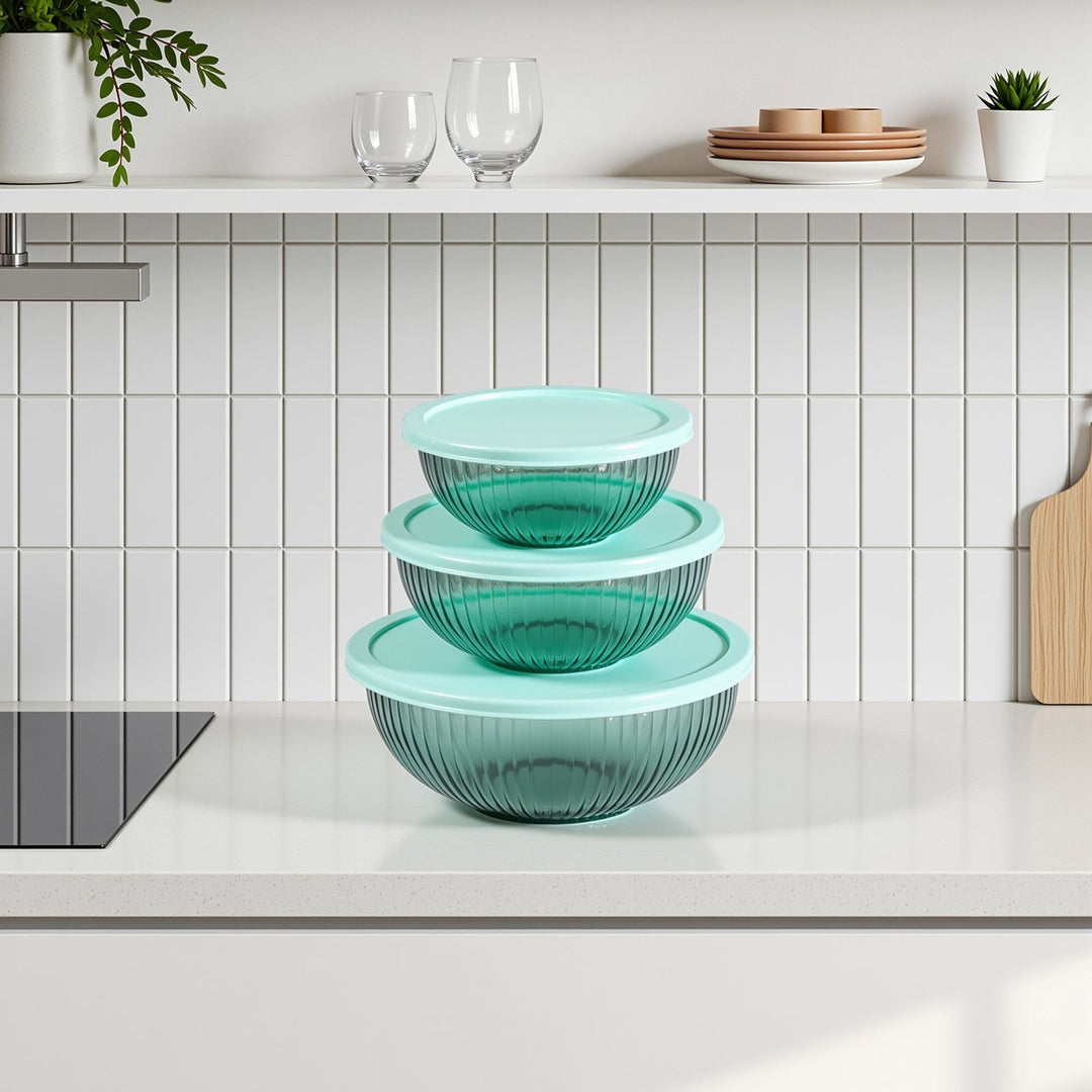 Borosilicate Glass Mixing Bowl Set - Diamond Blue