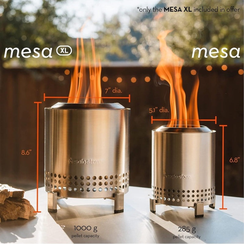 TRAPSKI Solo Stove Mesa XL Tabletop Fire Pit with Stand | Low Smoke Outdoor Mini Fire for Urban & Suburbs | Fueled by Pellets or Wood, Stainless Steel, with Travel Bag, Various Colors