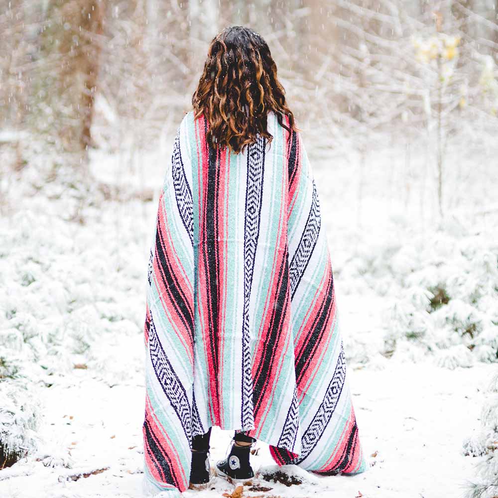 West Path Seafoam Green & Coral Mexican Falsa Blanket