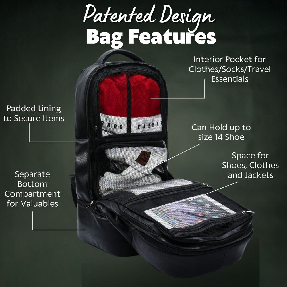 Sole Premise Black Leather Luxury Carry On Backpack Patented Signature Design