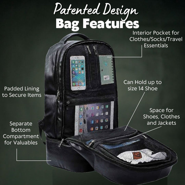 Sole Premise Baby Blue Leather Luxury Carry-On Backpack (Patented Signature Design)