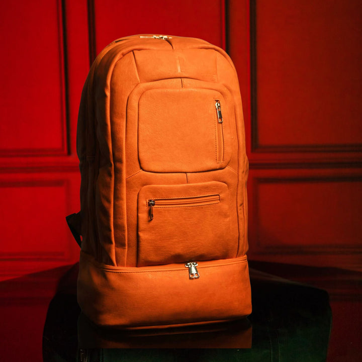 Sole Premise Orange Leather Luxury Carry-On Backpack Patented Signature Design