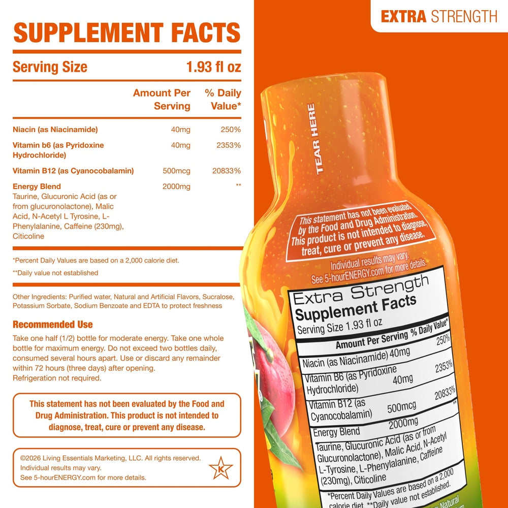 24 Pack 5-hour ENERGY Extra Strength Shots, Peach Mango Flavor Flavor, 1.93 Fl Oz