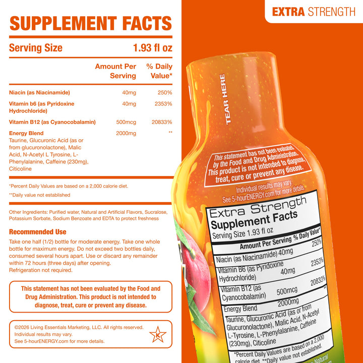 24 Pack 5-hour ENERGY Extra Strength Shots, Peach Mango Flavor Flavor, 1.93 Fl Oz