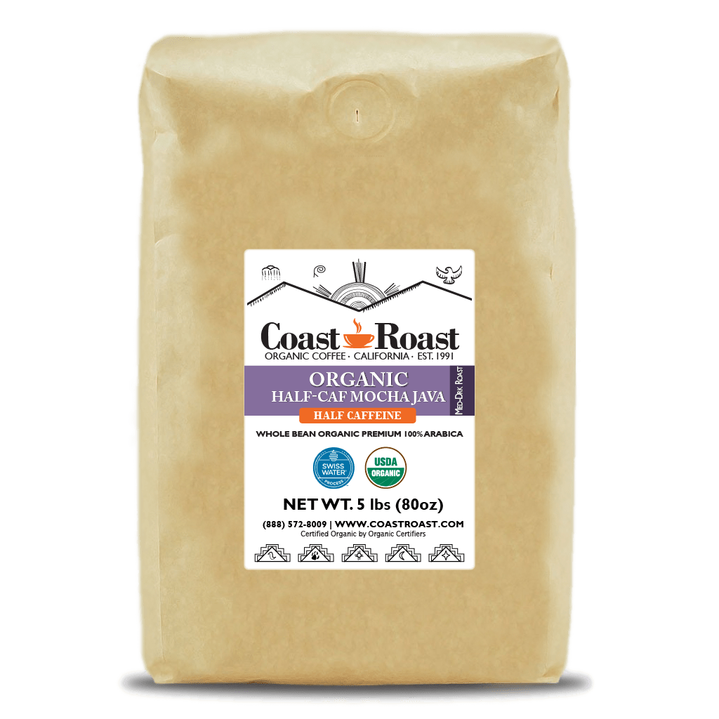 Organic Swiss Water Half-Caf Mocha Java Whole Bean Coffee