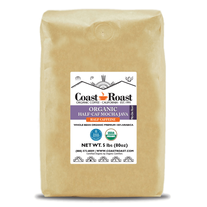 Organic Swiss Water Half-Caf Mocha Java Whole Bean Coffee