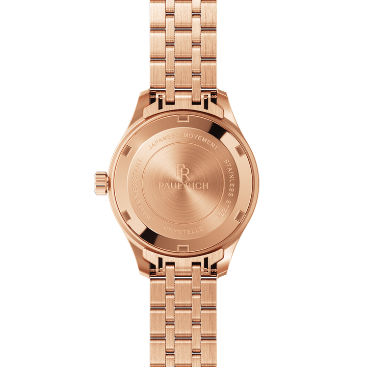 Crystelle Rose Gold Black Watch for Elegant Women