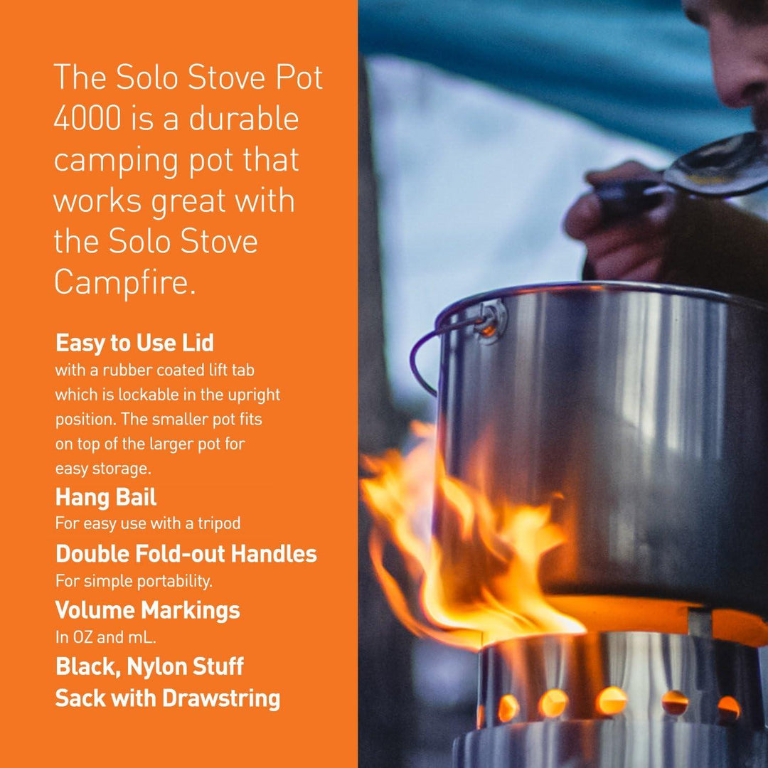 TRAPSKI Solo Stove Pot 900/1800/4000 Stainless Steel Companion Pots | Lightweight Aluminum Pot Holding Tripod | Great Portable Cookware for Backpacking, Camping & Survival Adventures | Deisgned for use with Lite/Titan/Campfire Solo Stoves