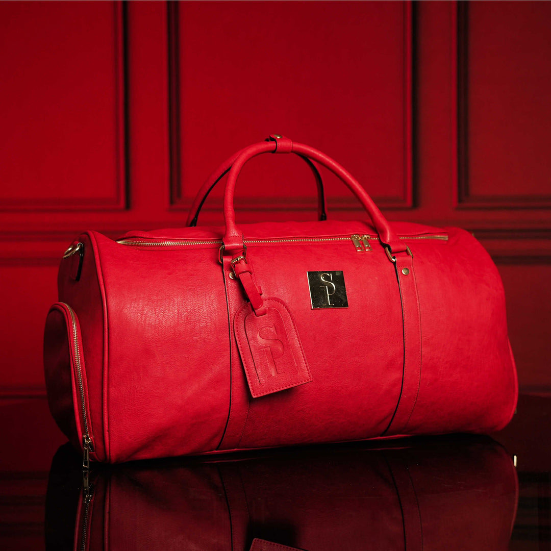 Sole Premise Red Tumbled Leather Duffle Bag (New Weekender Design)