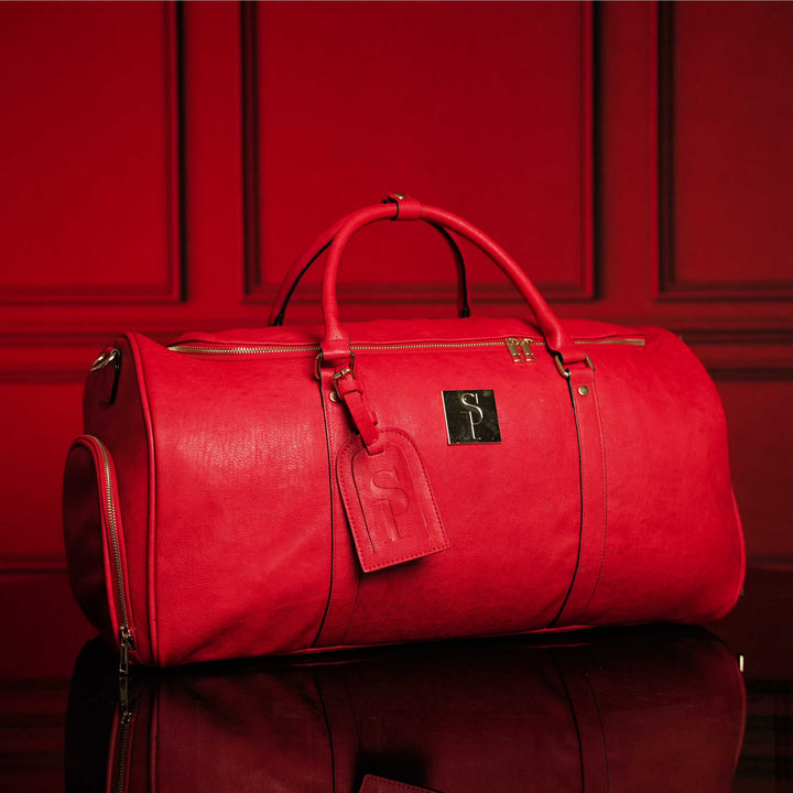 Sole Premise Red Tumbled Leather Duffle Bag (New Weekender Design)