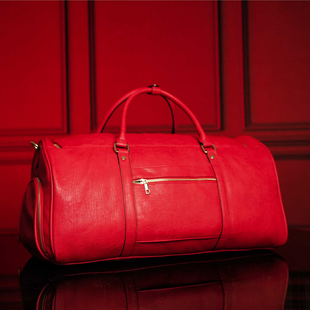 Sole Premise Red Tumbled Leather Duffle Bag New Weekender Design