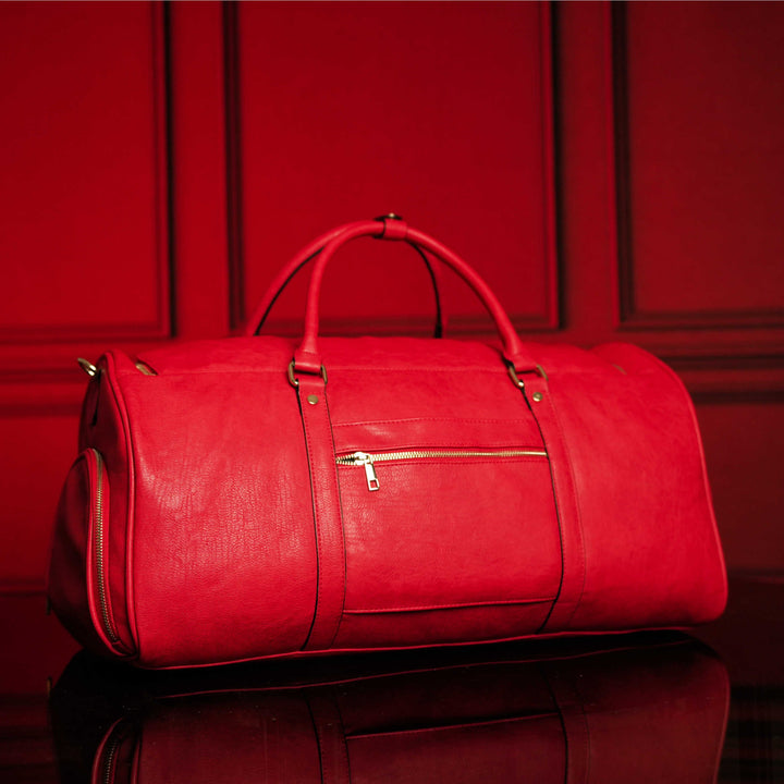 Sole Premise Red Tumbled Leather Duffle Bag New Weekender Design