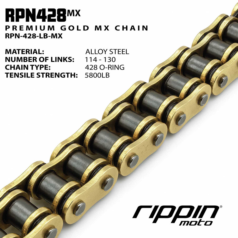 Rippin Moto RPN428MX Premium Gold MX O-Ring Chain for E-Ride PRO 3.0/SR, Talaria MX5 & Altis Sigma